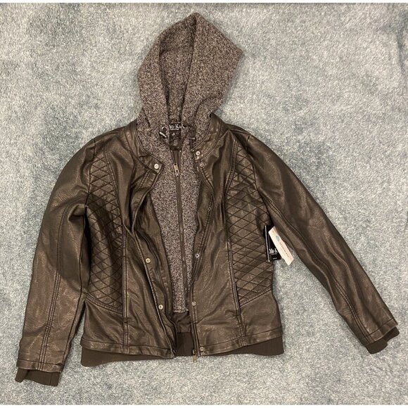 Mo-Ka by Santa Fe Apparel Miriam Knit Hood Faux Leather Jacket Size Medium New - Picture 1 of 9